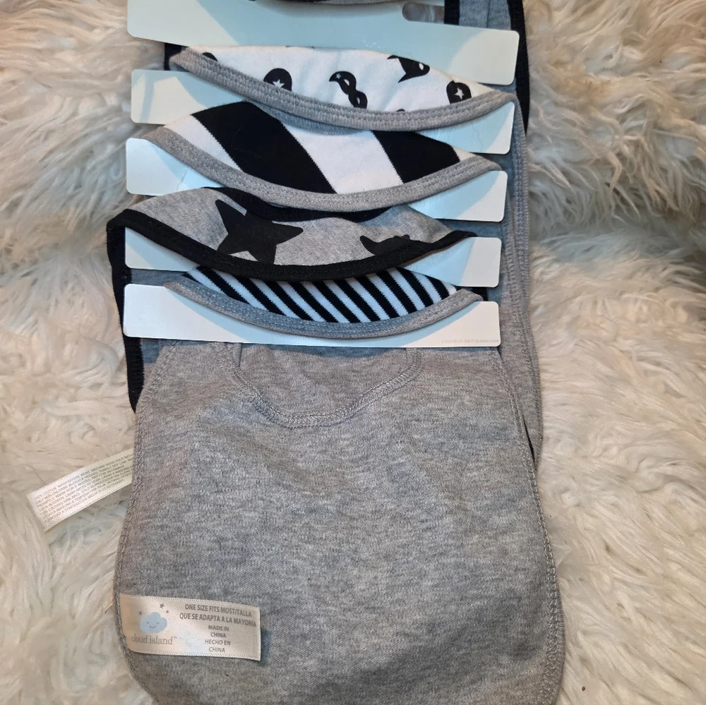 Cloud Island Gray Black Cotton Bib Set 5 Pack
